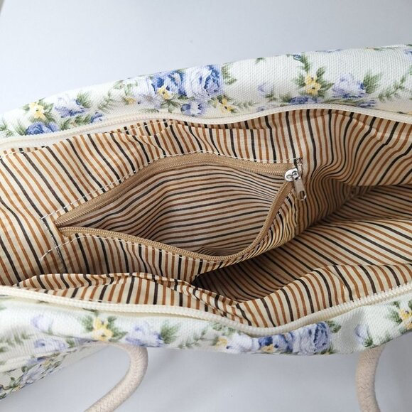 Canvas Bag Rope Handle Large 18 Inch Wide Floral Beach Farm Country Style - Picture 5 of 10